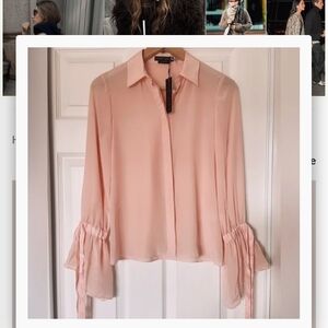 Alice + Olivia - Willa Ruffle Cuff Silk Button-up Blouse In Pearl Blush Pink
